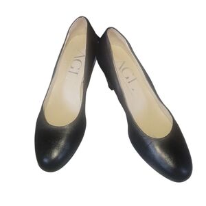 AGL Women's Black Leather Made In Italy Heeled Pumps Sz 38 1/2
